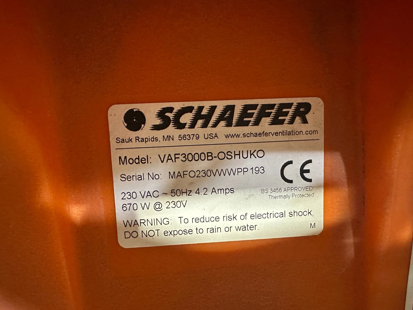Schaefer vaf3000B-OSHUKO Hochleistungslüfter