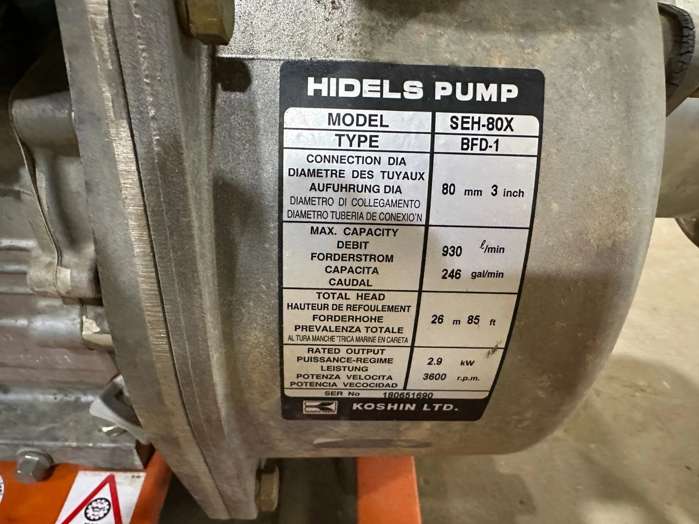 KOSHIN Japan Benzine-beregeningspomp 3" SEH-80X 1100 l/min, Honda Motor Wacker