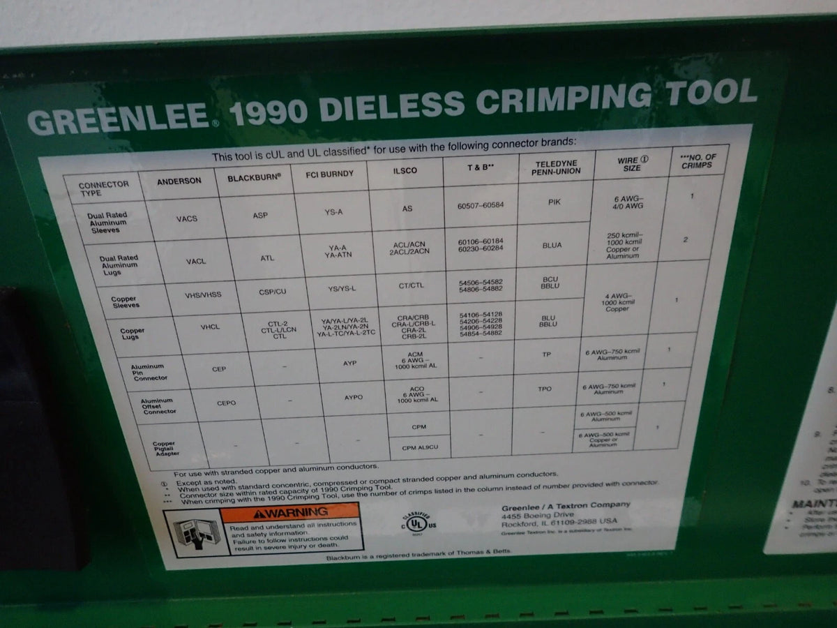 GREENLEE Krimptangpers Hydraulische Krimptang zonder matrijs