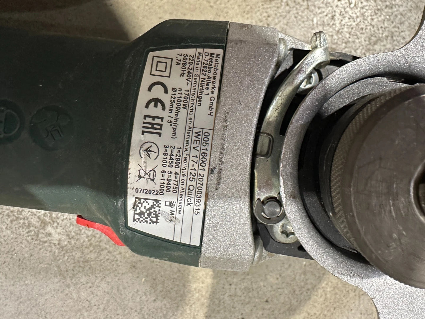 Metabo WEV 17-125 QUICK Haakse slijper Nr.127