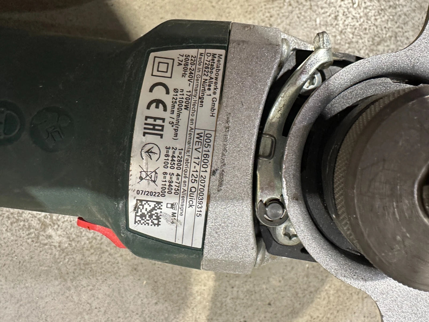 Metabo WEV 17-125 QUICK Haakse slijper Nr.127