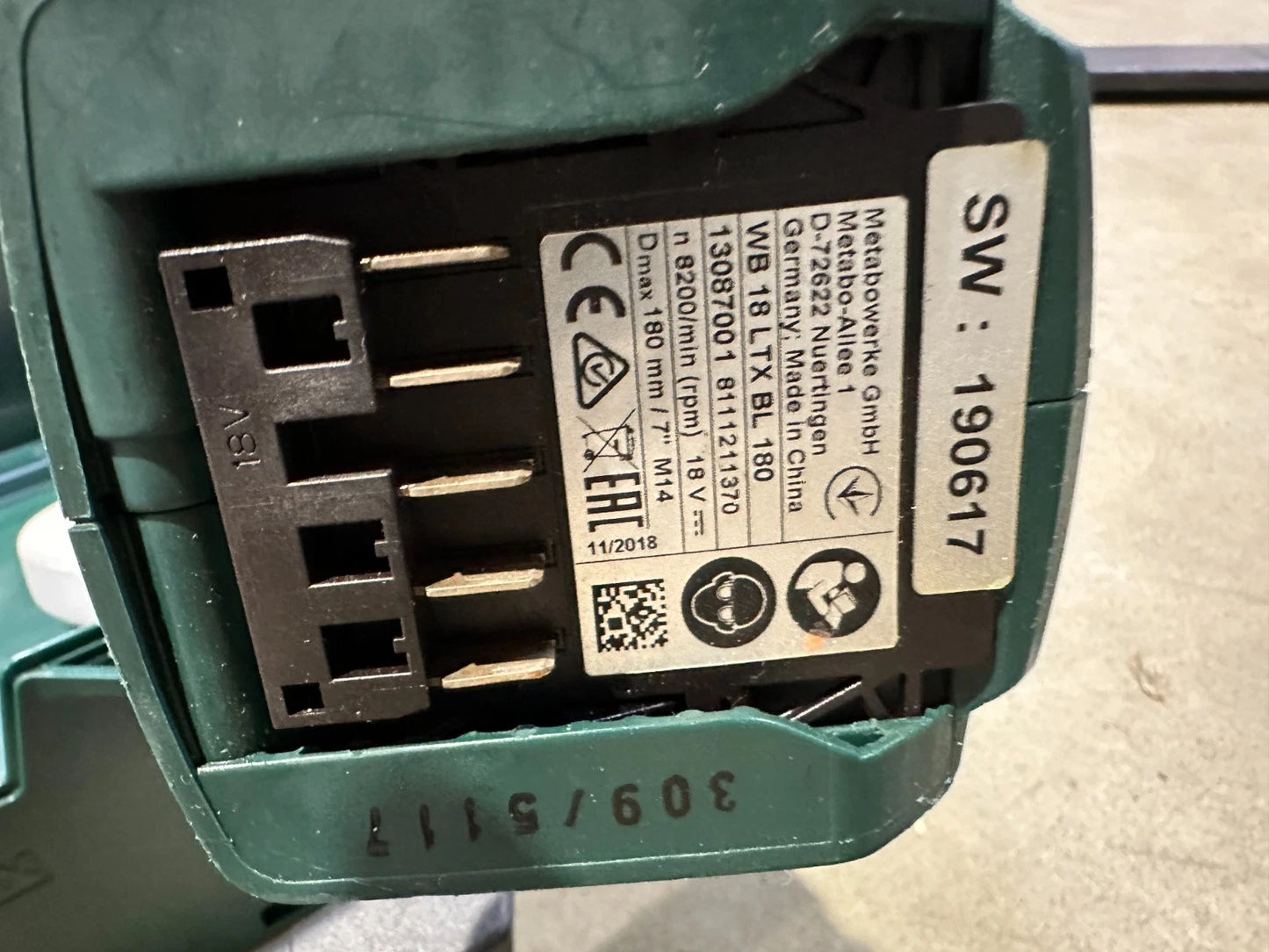 Metabo WB 18 LTX BL 180 Accu-haakse slijper nr. 118 4007430318091