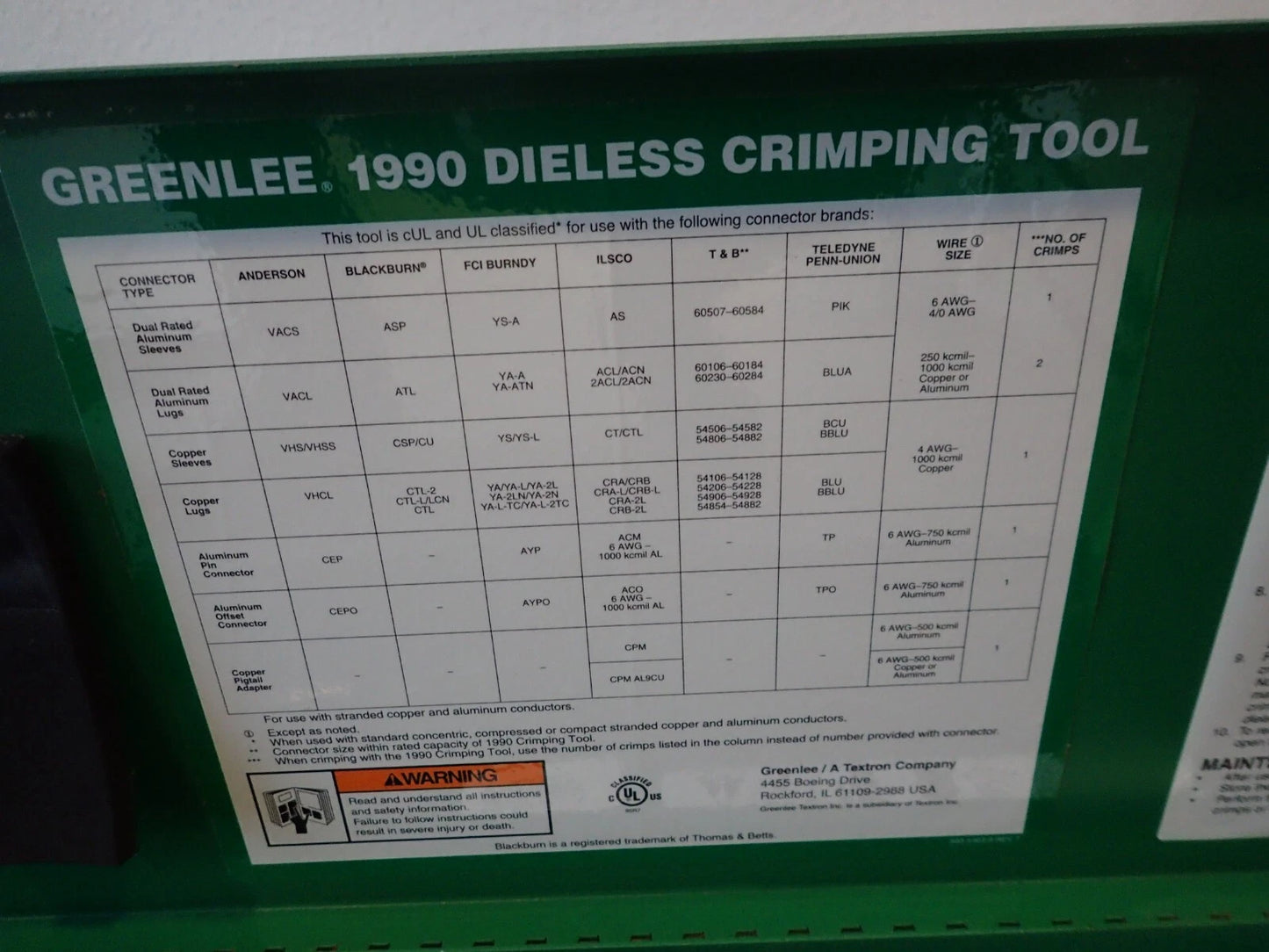 GREENLEE Krimptangpers Hydraulische Krimptang zonder matrijs